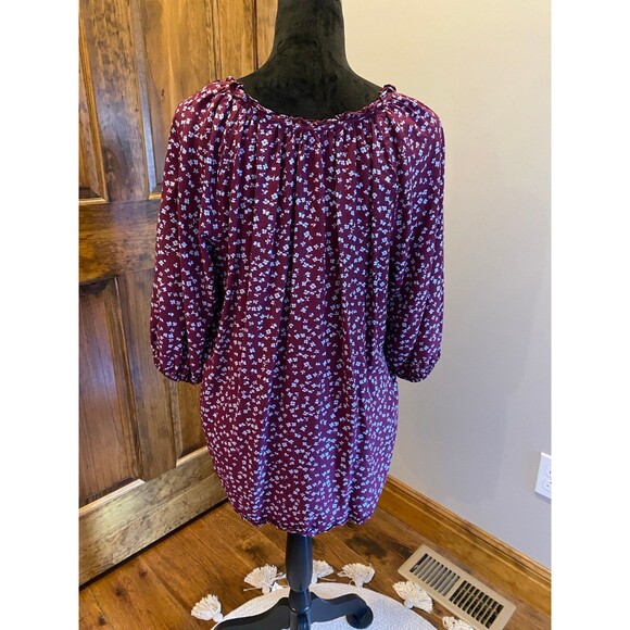 A.N.A. Boho Peasant Womens Plus Size XL Burgundy Patterened Blouse Top - Picture 5 of 10